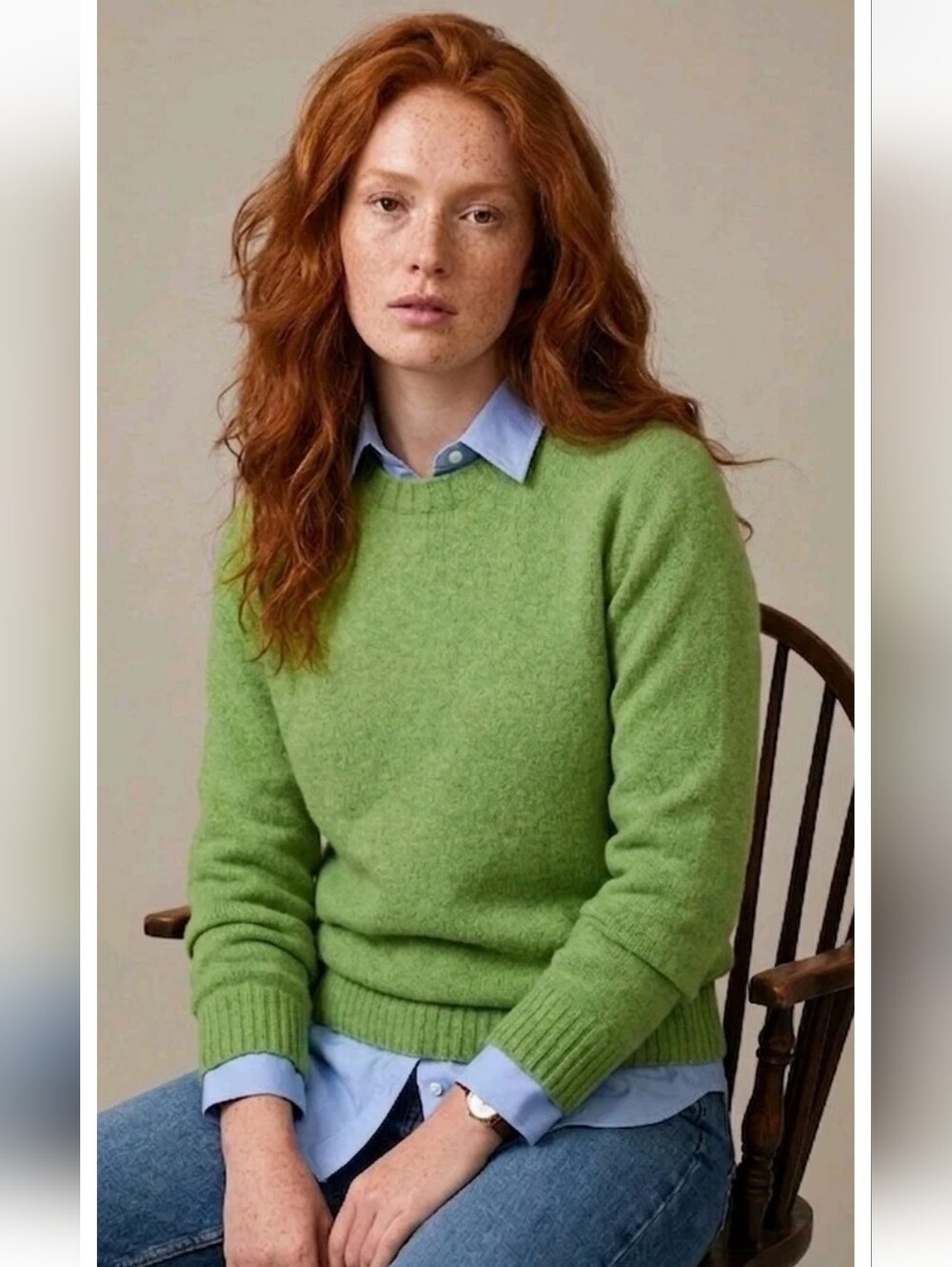 O'Connell's Scottish Shetland Crewneck Sweater Apple Green! XS Excellent